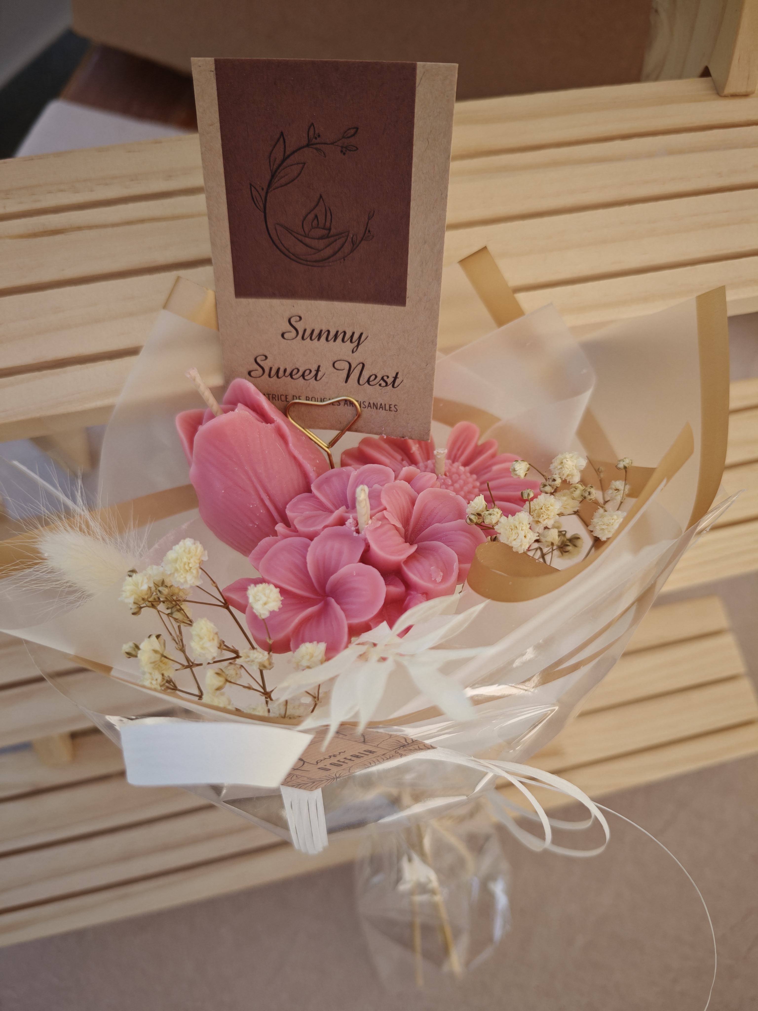 Petit bouquet de bougies fleurs roses