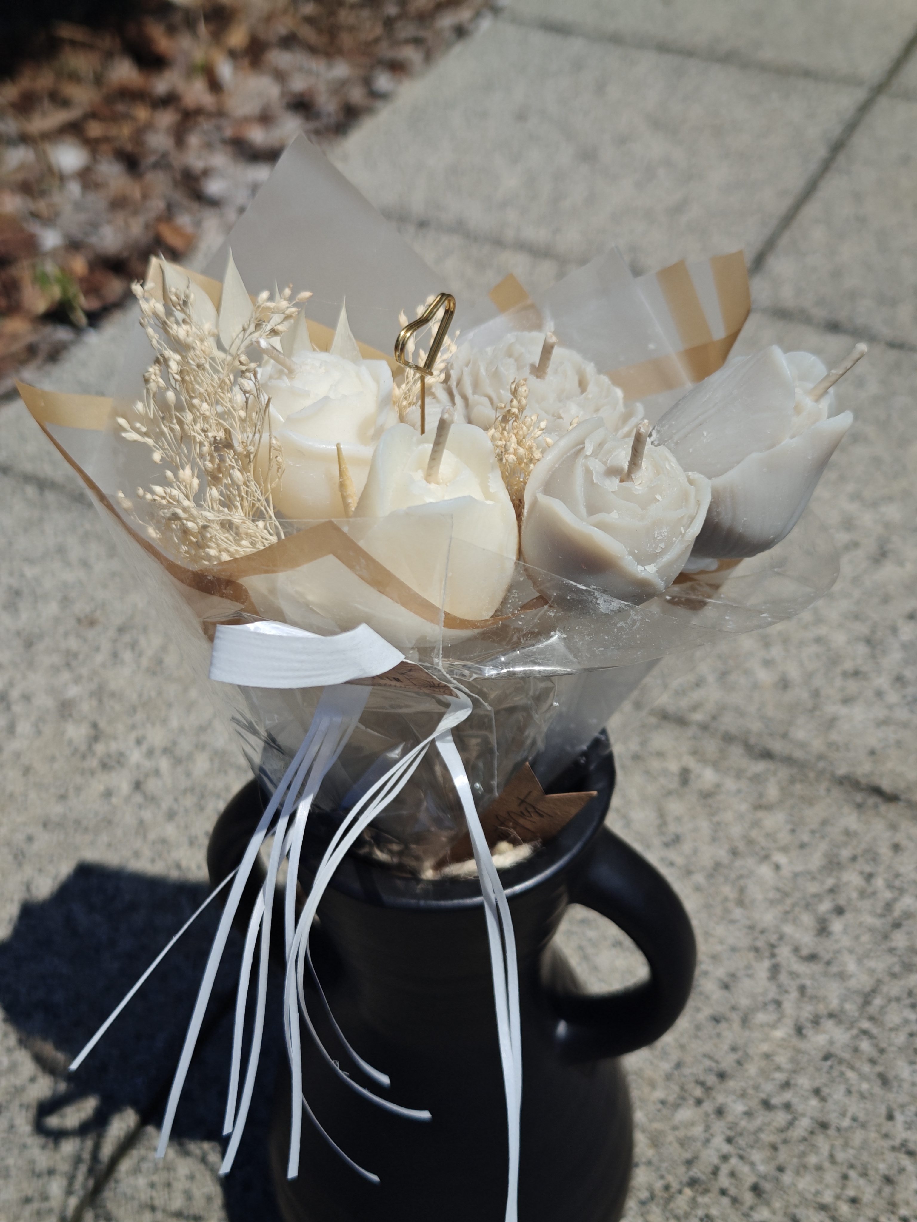 Bouquet de bougies fleurs blanches et grises